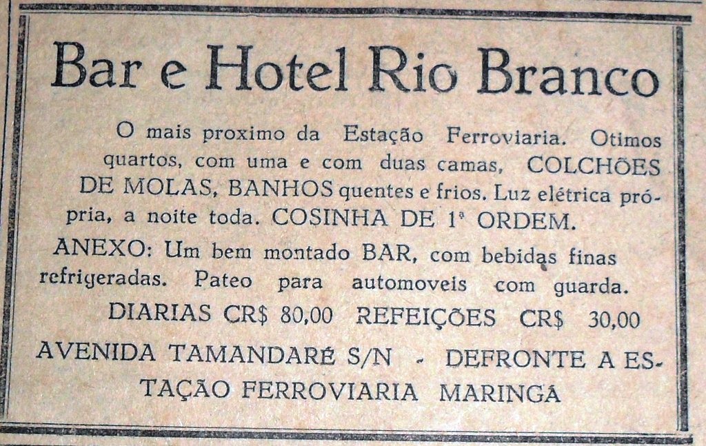 Anúncio de Jornal: Bar e Hotel Rio Branco