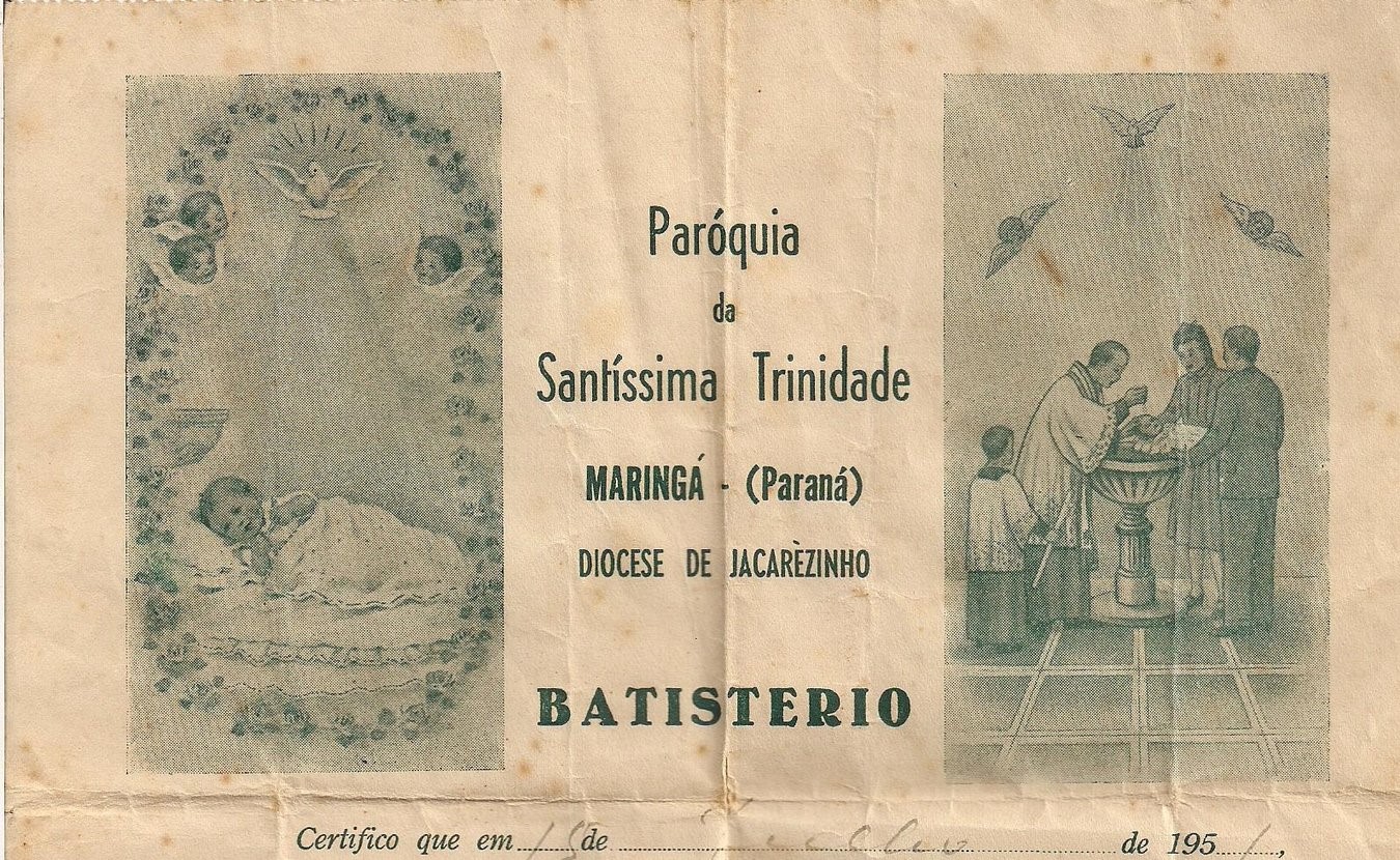 Documento de Batistério - Paróquia Santíssima Trindade