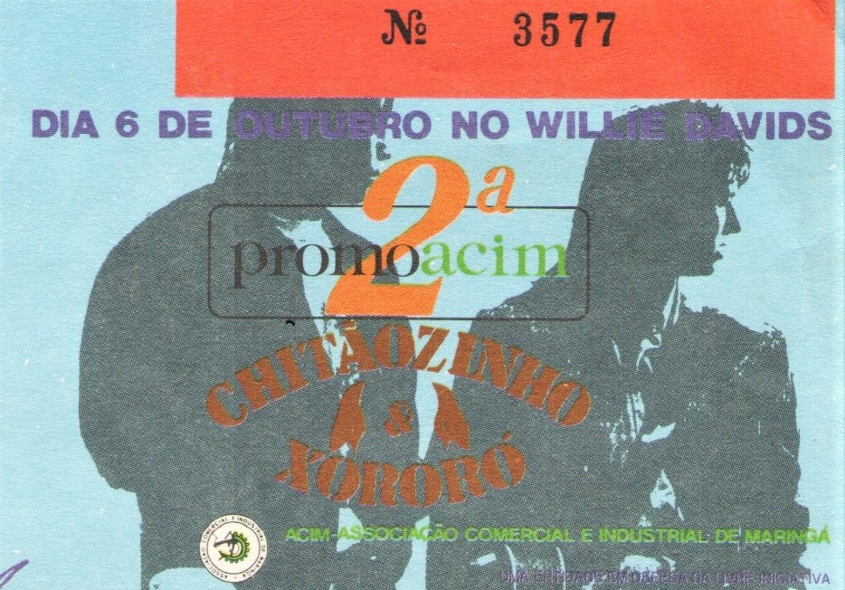 Ingresso do show de Chitãozinho e Xororó - 1990