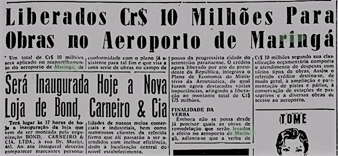 Recursos para o Aeroporto de Maringá - 1959