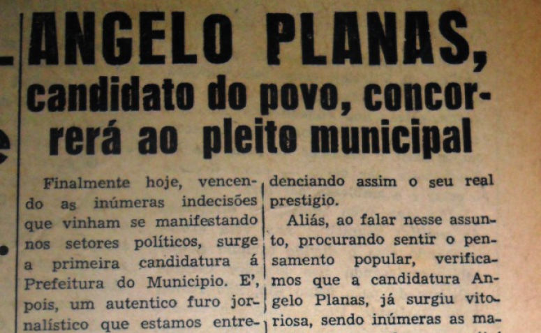Ângelo Planas anuncia sua candidatura - 1956