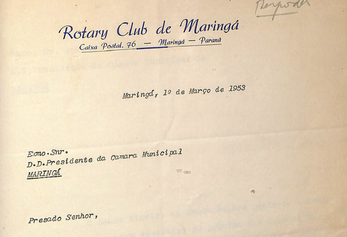 Convite para a carta constitucional do Rotary Club de Maringá - 1953