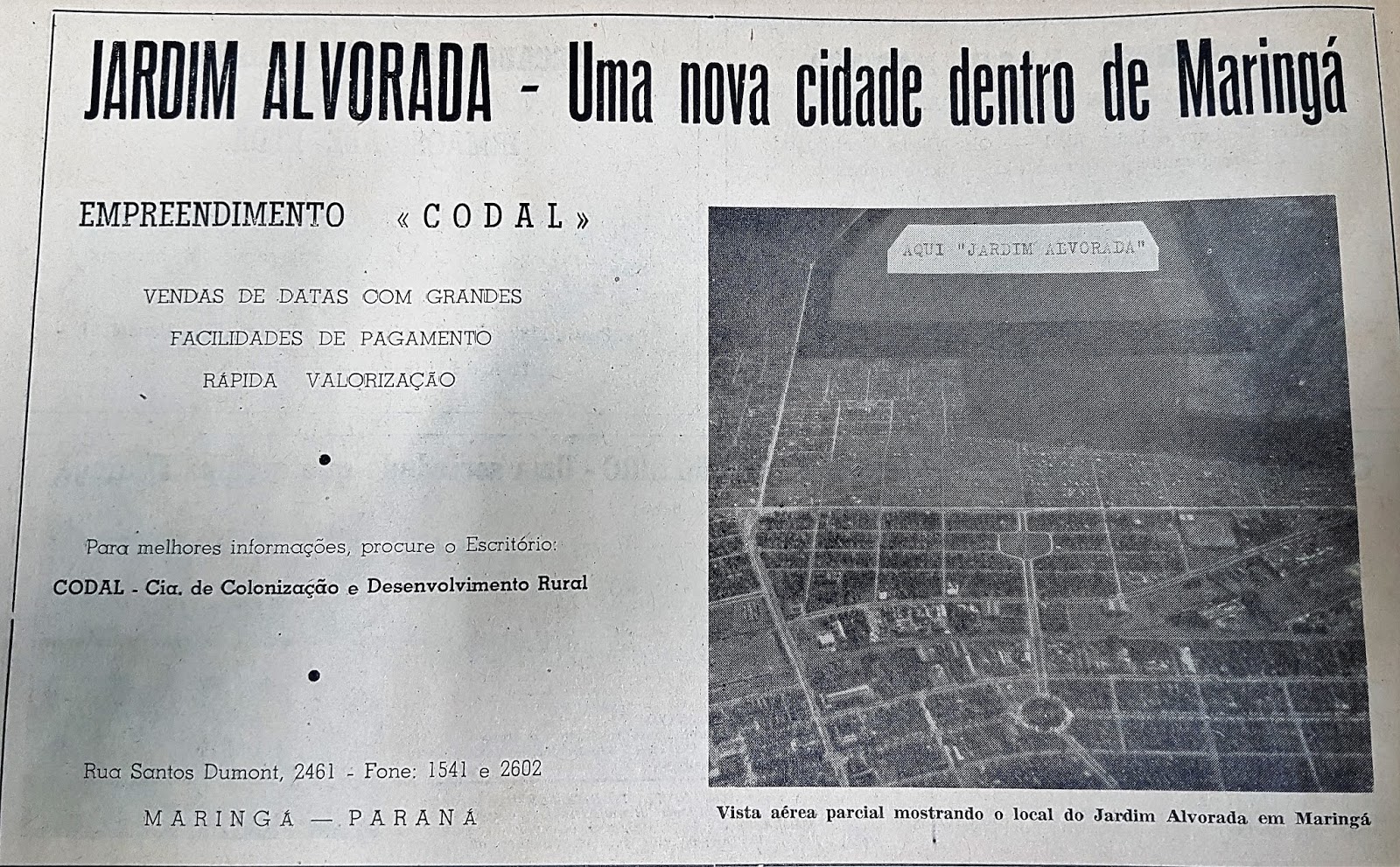 Anúncio do Jardim Alvorada - 1964