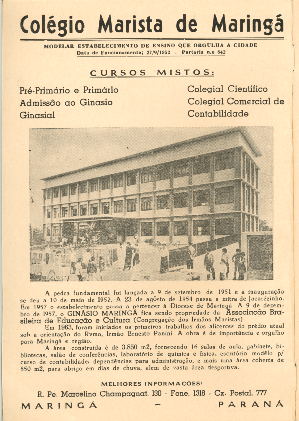 Propaganda do Colégio Marista - Década de 1960