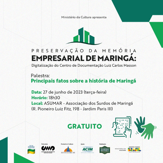 Palestra gratuita com acessibilidade sobre a história de Maringá