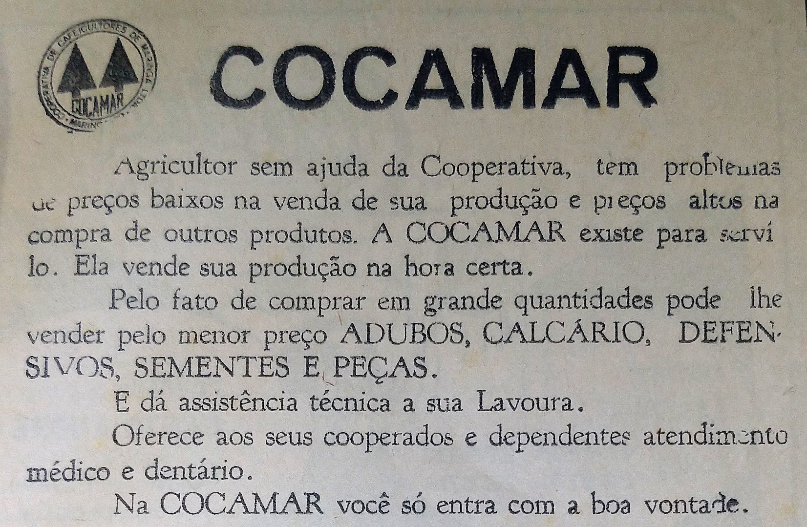Anúncio da COCAMAR - 1978