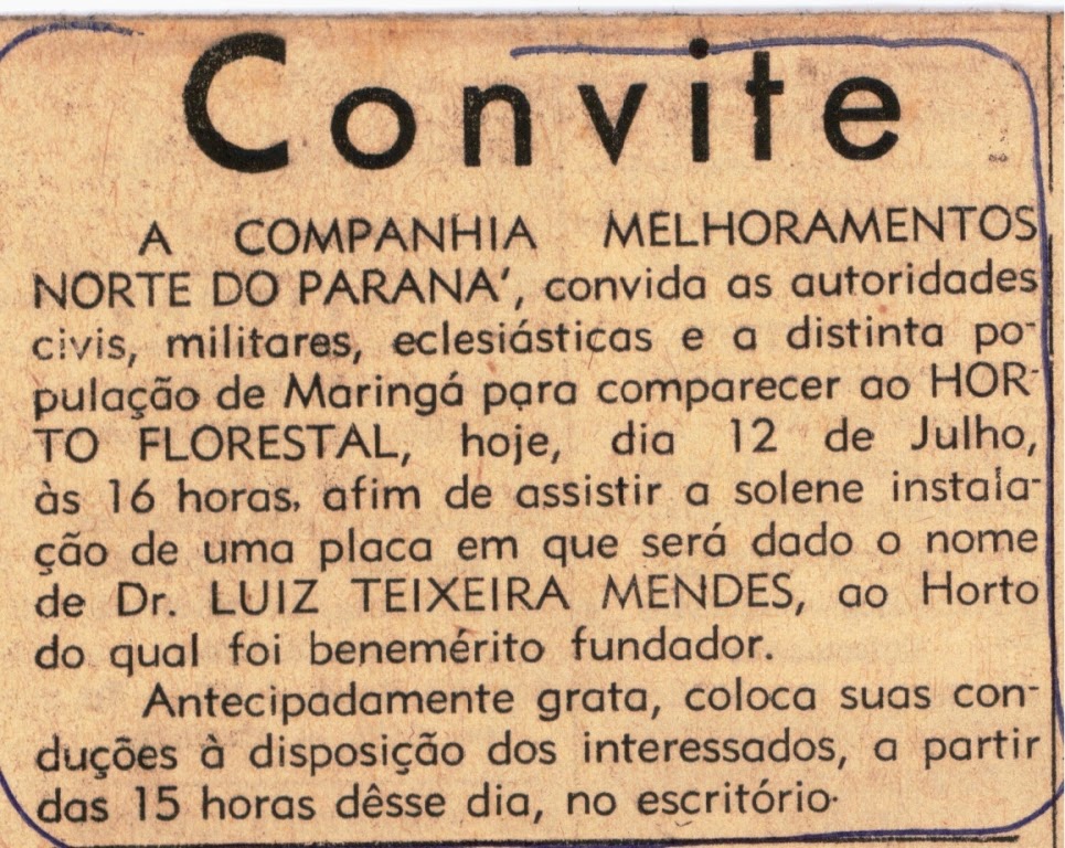 Horto Florestal ganha nome de Luiz Teixeira Mendes - 1958