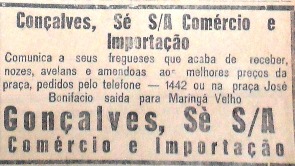 Anúncio: Gonçalves, Sé S/A - Década de 1950
