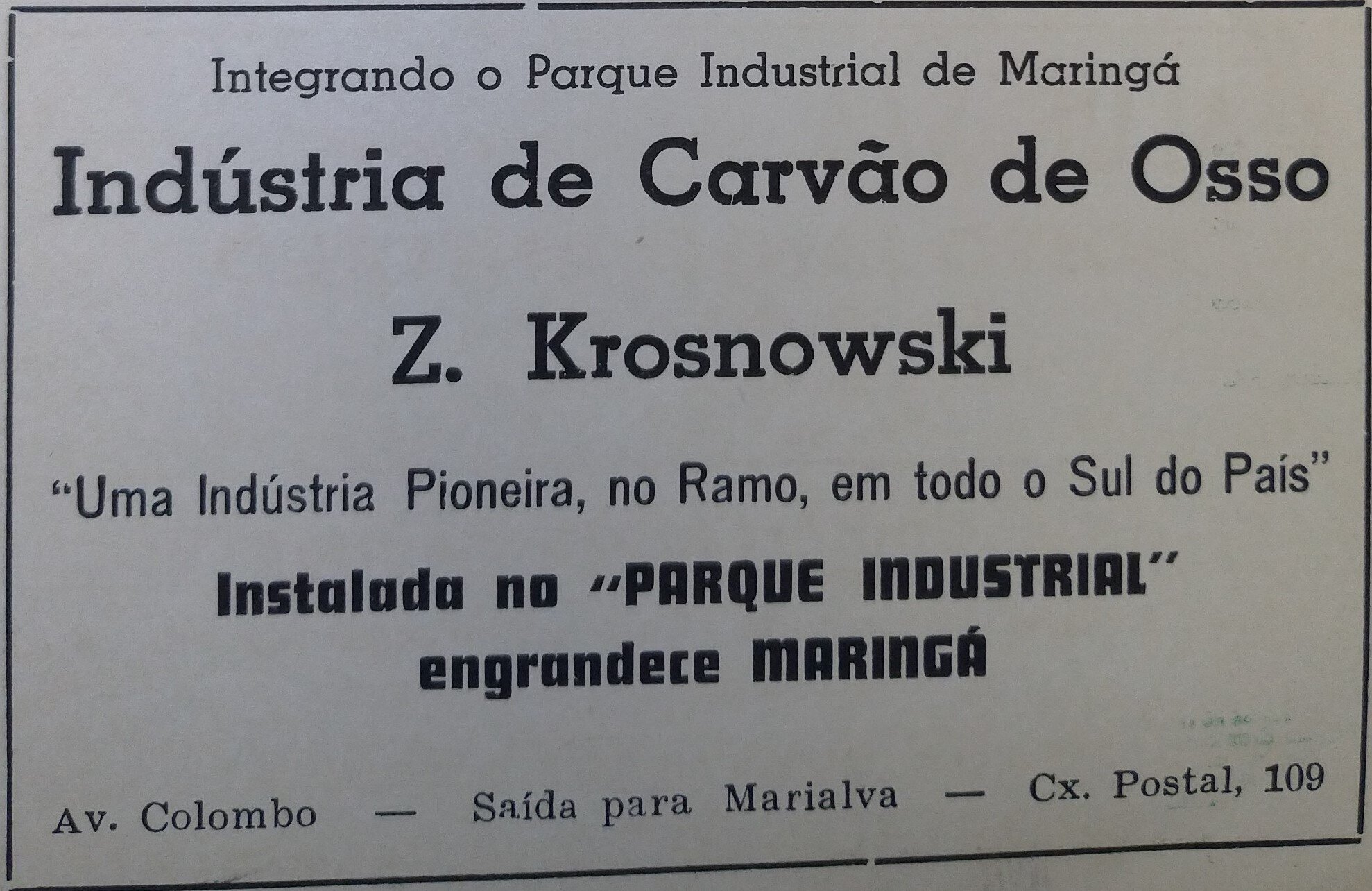 Anúncio da Indústria de Carvão de Osso Z. Krosnowski - 1971