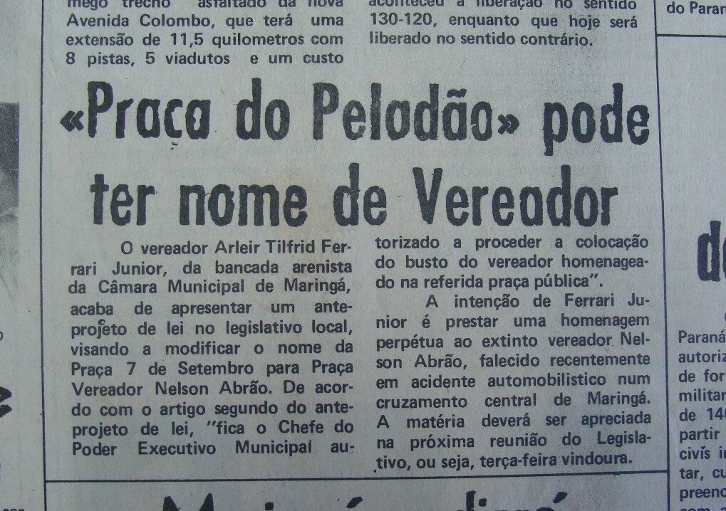 Praça 7 de Setembro quase teve nome alterado - Anos 1970