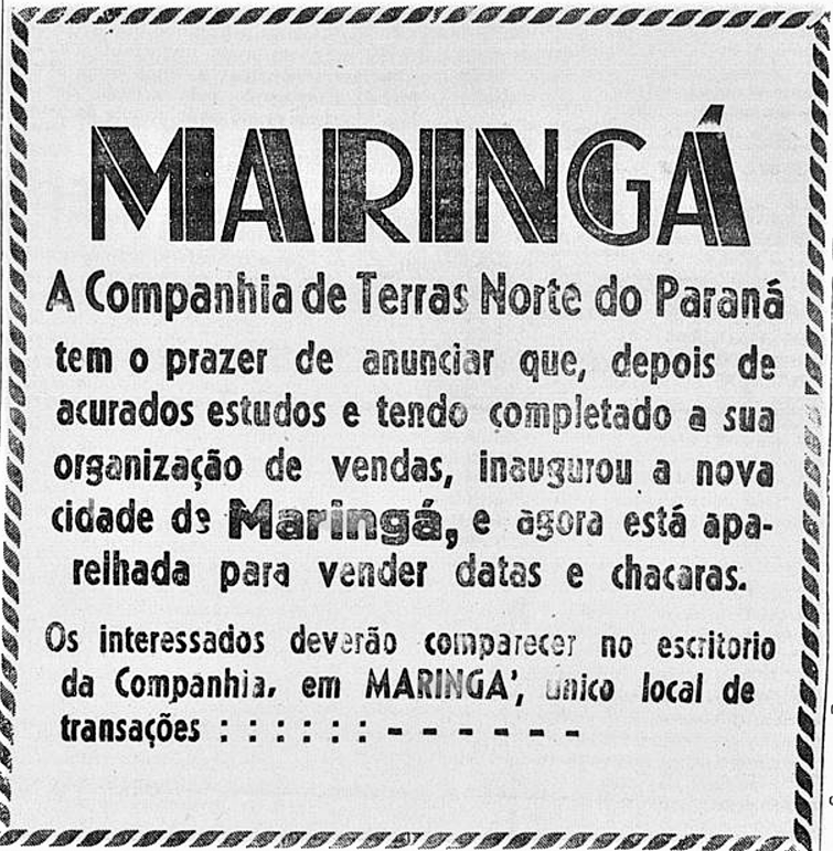 Anúncio - Início da venda de lotes em Maringá - 1947 (2ª postagem)