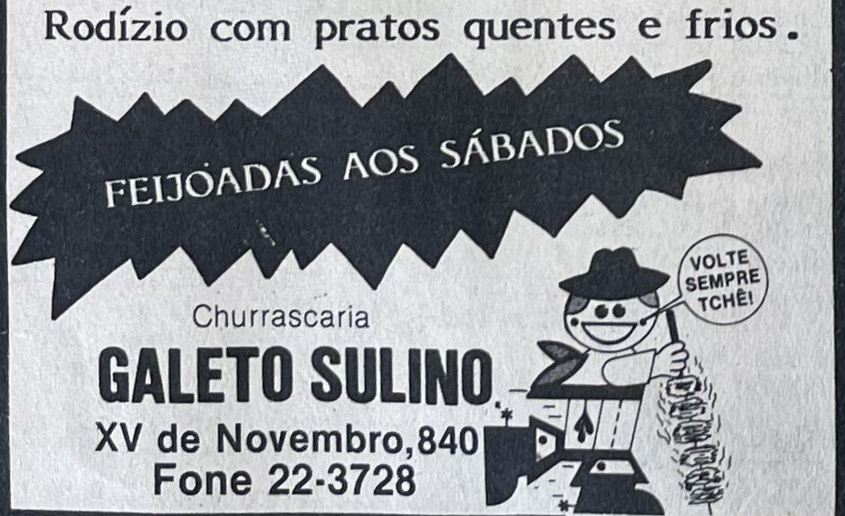 Anúncio do Galeto Sulino - 1986