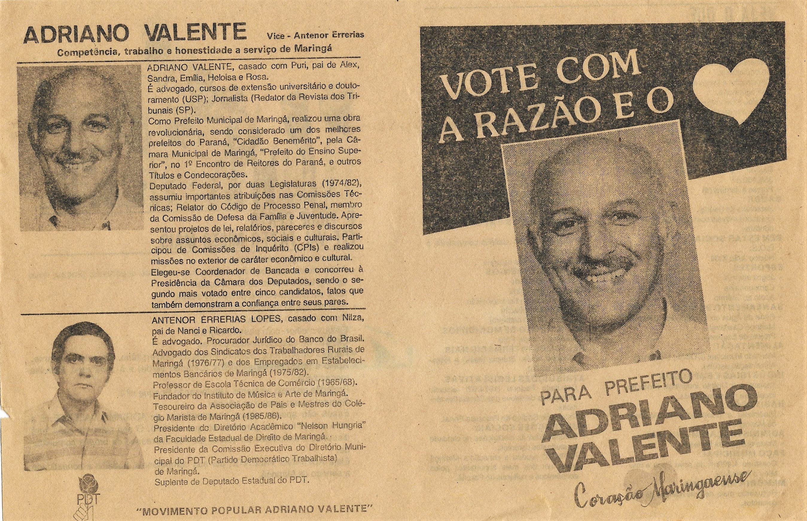 Material de campanha de Adriano Valente - 1988