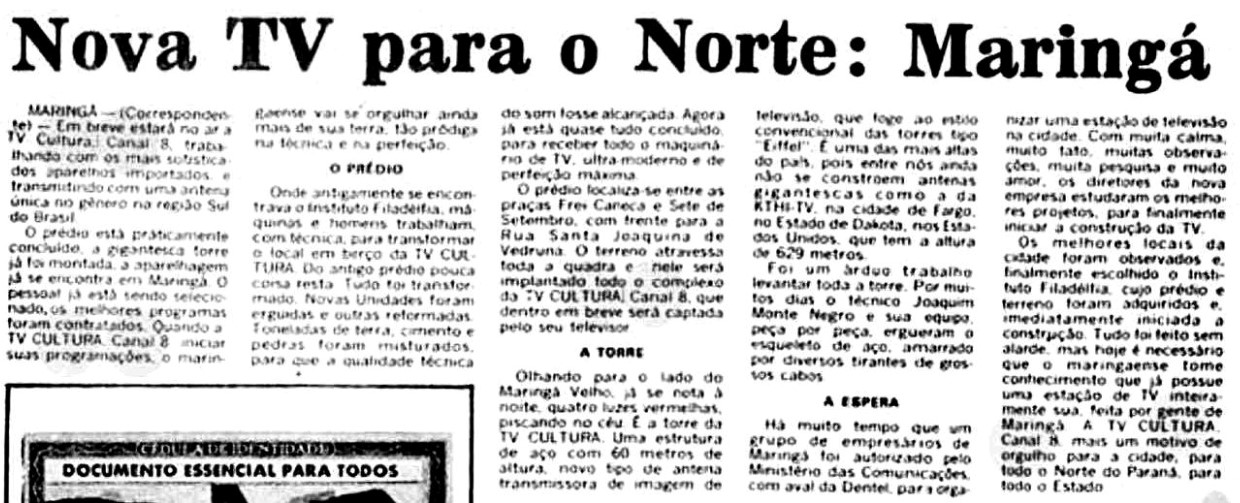 No ar: TV Cultura Canal 8 - 1975