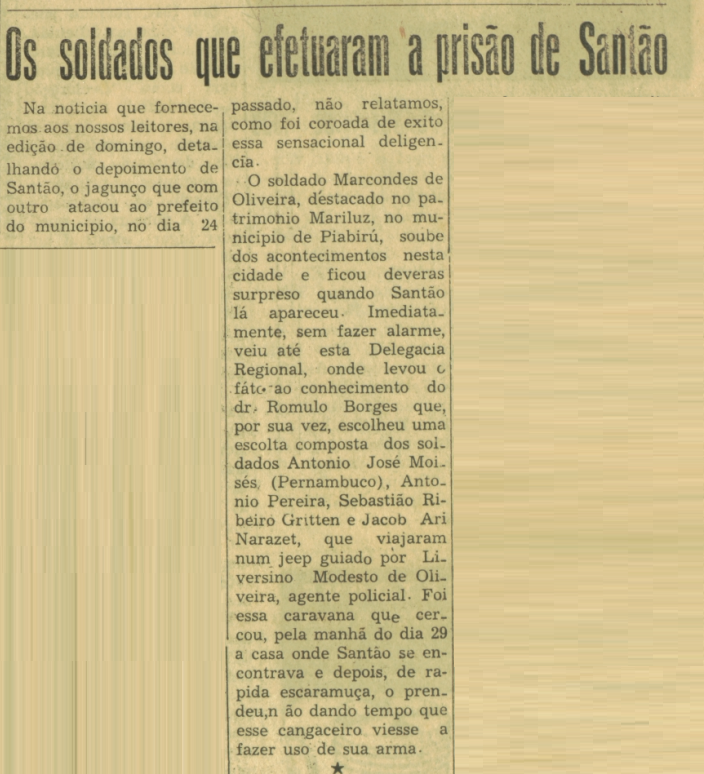 Preso Santão, acusado de surrar o Prefeito - 1957