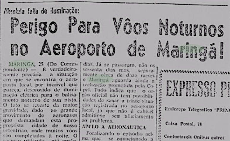 Perigo para voos noturnos em Maringá - 1959