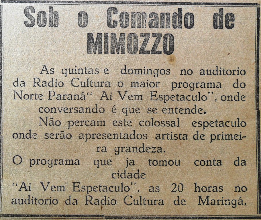 Ai vem o espetáculo - Rádio Cultura - Década de 1950
