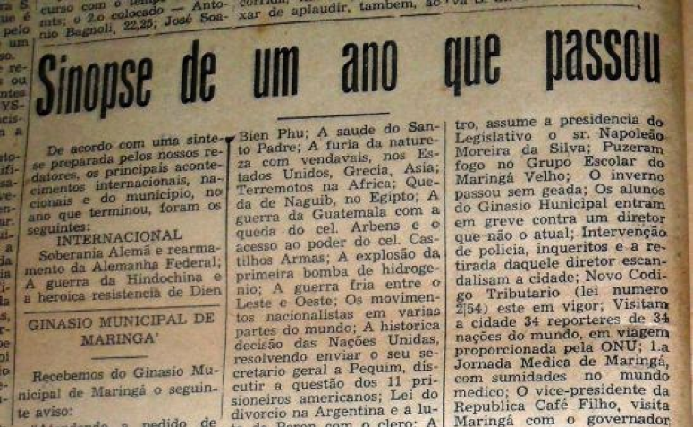 O Jornal de Maringá: Retrospectiva de 1954