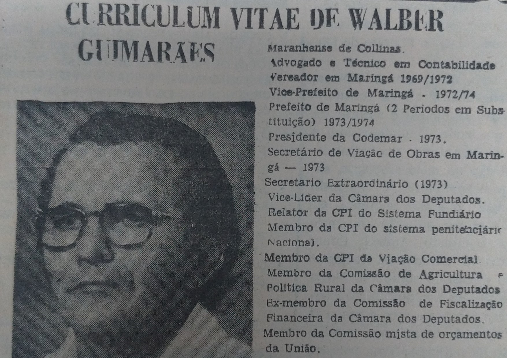Currículo de Walber Guimarães em 1978
